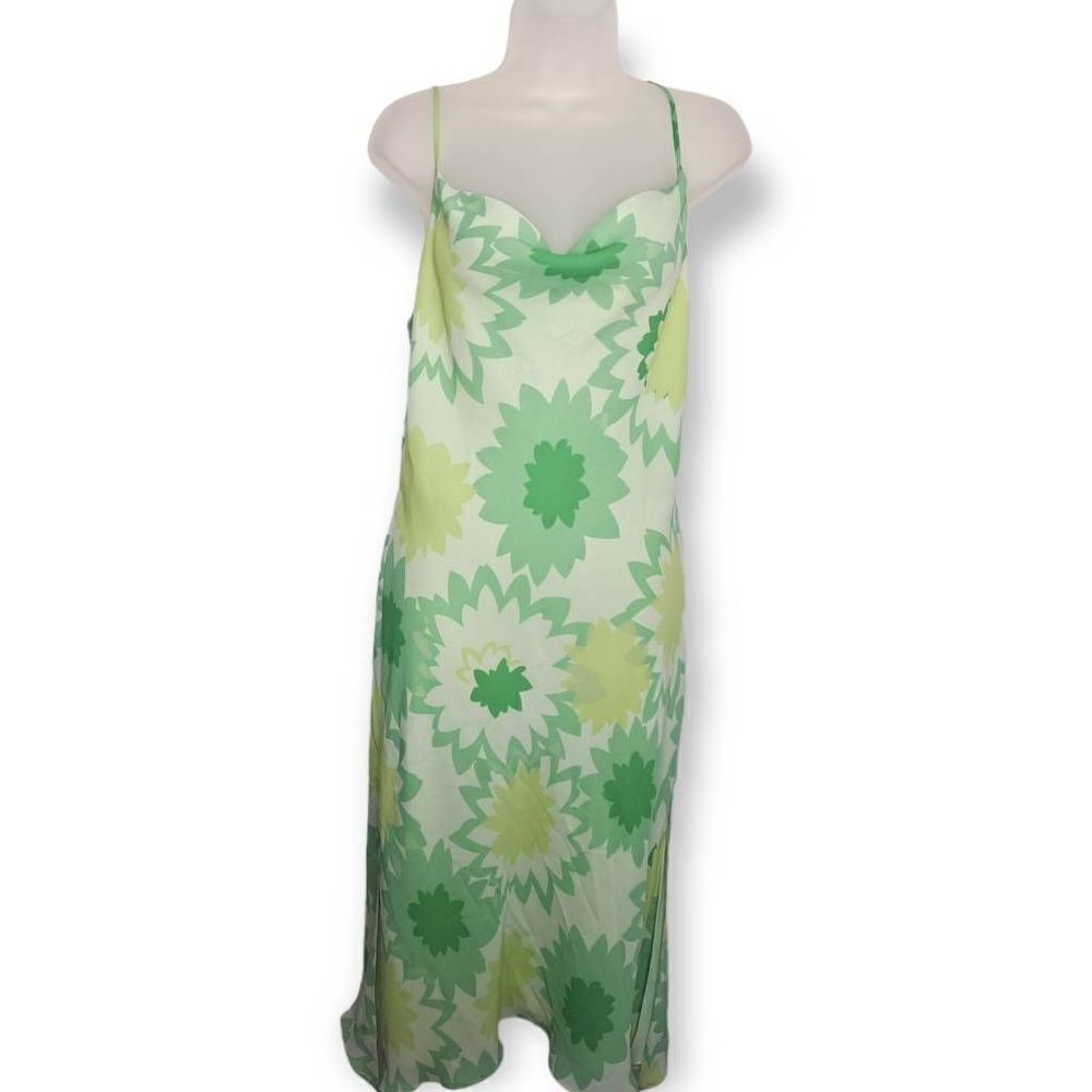 Express Y2K Green Floral Midi Dress size 9/10